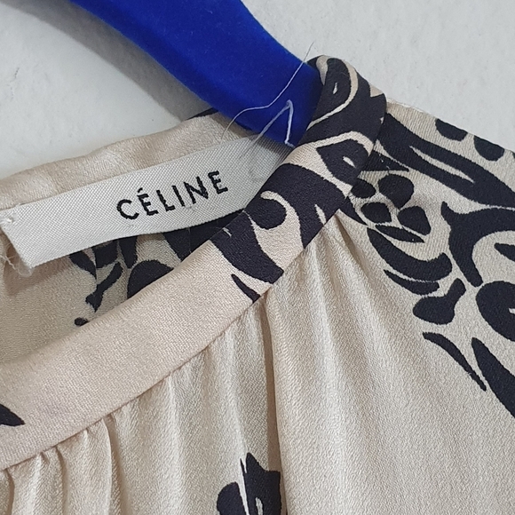 Céline 100% Silk Floral Cream & Black Shift Short Sleeveless Dress Sz. 10/42 - Picture 2 of 2